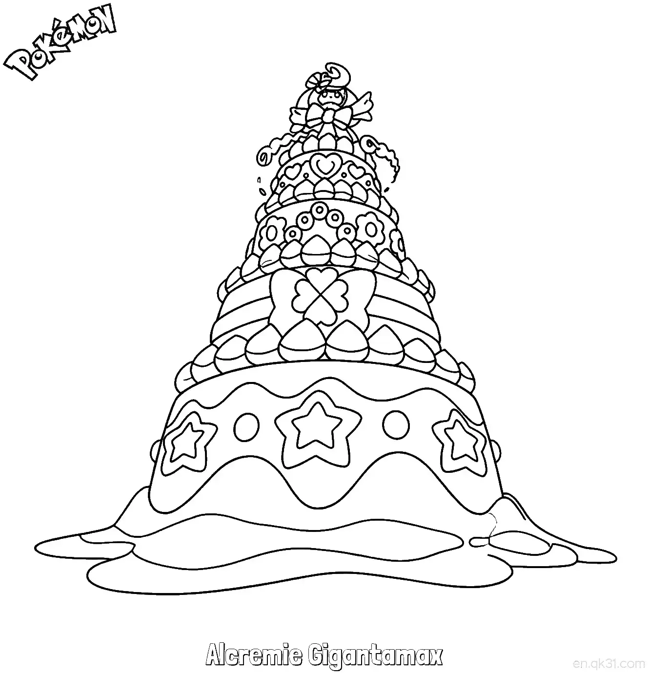 免费 霜奶仙 超极巨化简笔画 - 免费可打印宝可梦简笔画 简笔画涂色页